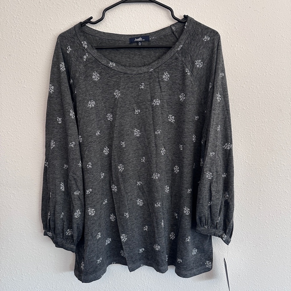 Angels Charcoal Floral Long Sleeve Top